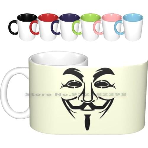 Mask Of V Ceramic Mugs Coffee Cups Milk Tea Mug V For Vendetta Guy Fawkes Face Man Movies Creative Trending Vintage Gift Bottle