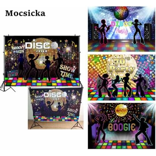 Mocsicka Disco Party Background 70s 80s 90s Retro Dance Party Backdrop Photography Disco Bar Ball Neon Light Wedding Decoration