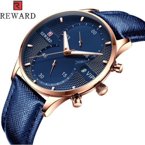 REWARD Watch Men Waterproof Sport Date Calendar Quartz Watches Mens Luxury Business Leather Chronograph Wristwatches Man Relogio