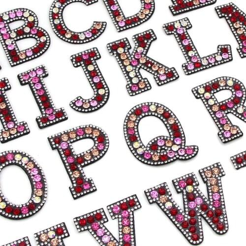 Red A-Z Rhinestone Patches 3D 26 English Alphabet Patches For Clothes Iron On Patch English Letter Rhinestone Applique DIY Name