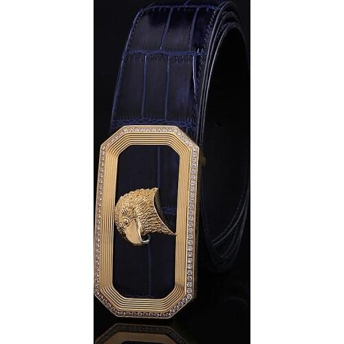 2021 New Belts For Mens Business Luxury Fashion Brand Cowskin Leather Eagle Head Stainless Steel Buckle COWHIDE JEANS BLUE BELT