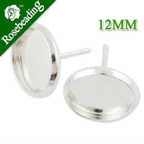 2013-2014 new brand Silver plated stud earring with a 12mm bezel,fit 12mm glass cabochon;sold 50pcs per pkg