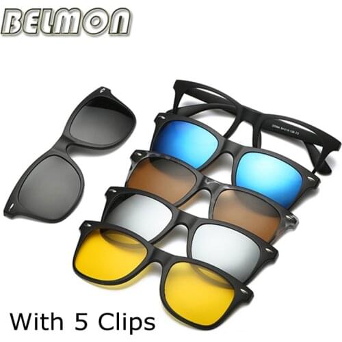 Fashion Spectacle Frame Men Women With 5 Pieces Clip On Sunglasses Polarized Magnetic Glasses Male Driving Myopia Optical RS120