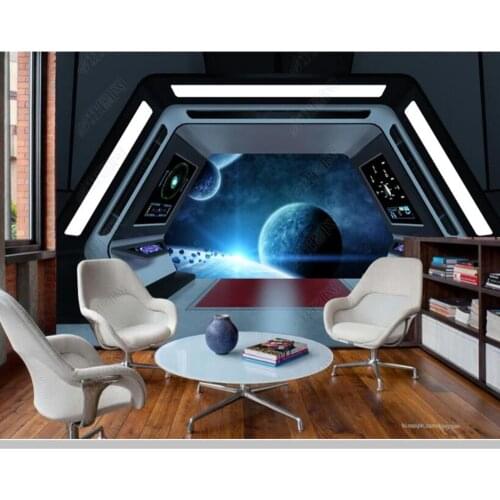 Papel de parede Cool spaceship hatch planet bar KTV background 3d wallpaper,living room tv wall bedroom wall papers home decor