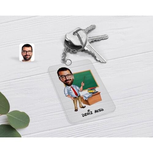 Personalized Men 'S Teacher Caricature Of Transparent Plexiglass Anahtarlık-1