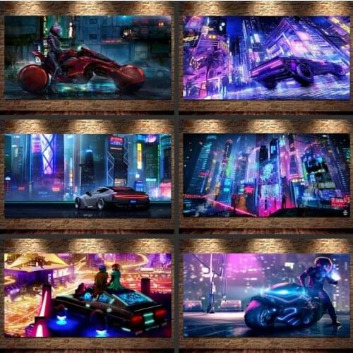 Posters and Prints of The Future Steam City Sports Car Boy Room Painting on Canvas Art Pictures for Living Room Home Decoration