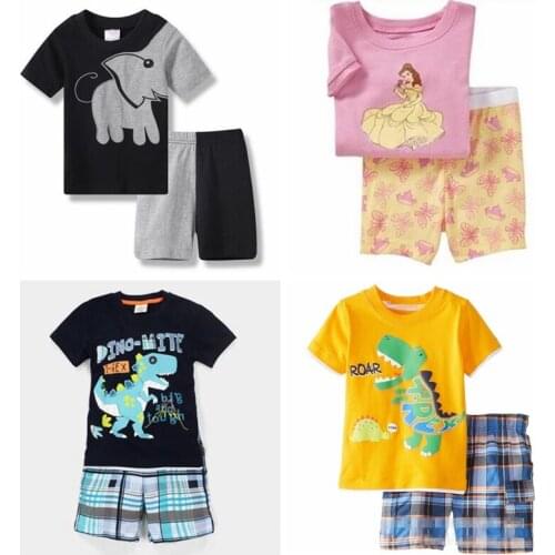 Hot New Childrens Summer Short Sleeved Sleeping Suits Baby Boy Girl Cartoon Kids Sleepwear Pajamas For Home Nightwear