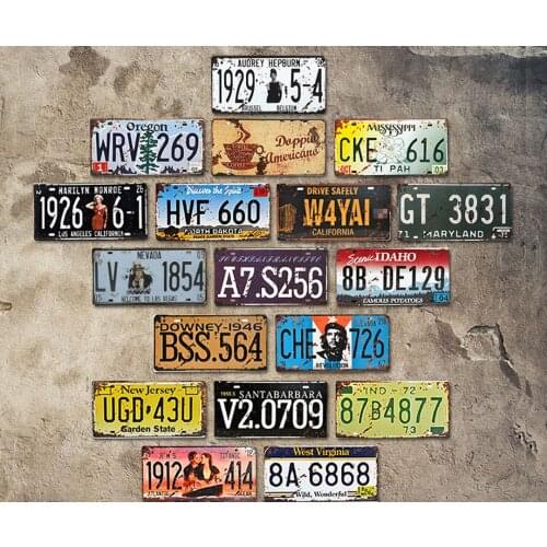 Hot American Car Number USA License Metal Plates Garage Plaque Metal Tin Sign Bar Decoration Vintage Home Decor Metal Signs