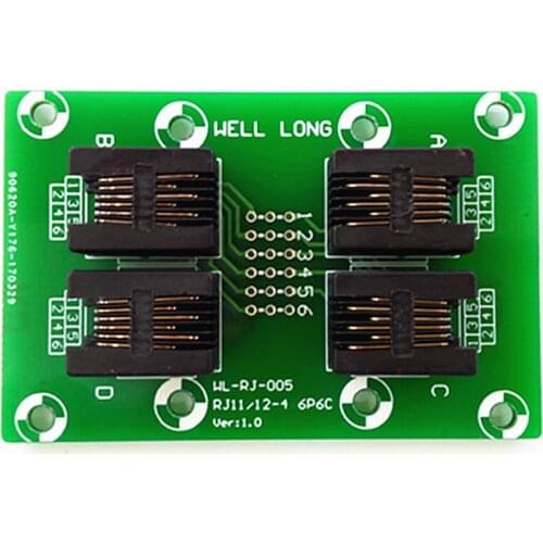 RJ11/RJ12 6P6C Right Angle Jack 4-Way Buss Breakout Board, Terminal Block, Connector