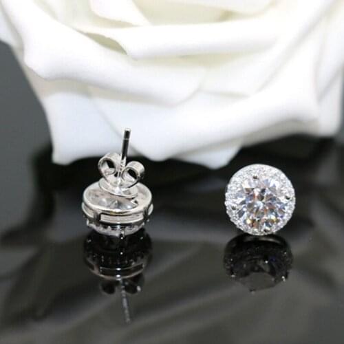 Luxury Crystal Round Stud Earrings Vintage Silver Color Wedding Jewelry White Zircon Stone Earrings For Women