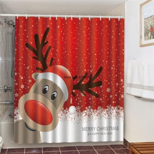 Merry Christmas Shower Curtains For Bathroom Decoration Waterproof Polyester Bath Anti Peeping Screen New Year Home Background
