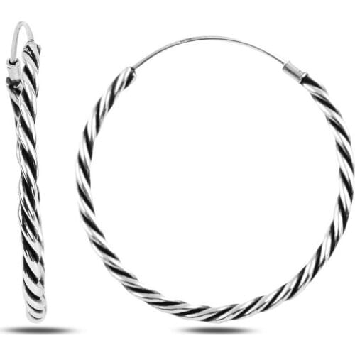 Silver 925 Sterling 30mm Oxidized Ring Earrings