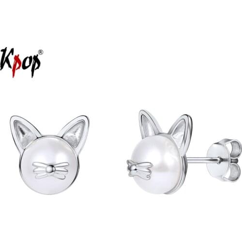 Kpop 925 Sterling Silver Kitty Cat Whiskers Earrings Dainty Jewelry Gifts Yellow Gold Natural Freshwater Pearl Ear Studs E6344