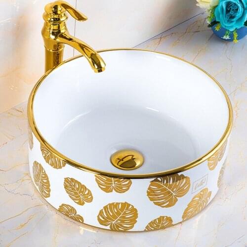 Nordic Luxury Bathroom Sinks Gold Wash Basin Ceramic Wash Basin Hotel Art Basin Toilet Creative Wash Basin Bathroom Sink