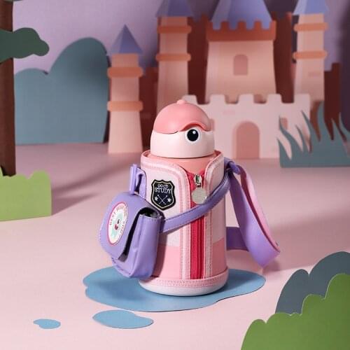 Vacuum Flask ChilrenThermos Cup Portable Water Pot Student Stainless Steel Water Cup Cartoon Insulation Cup With Strap Bags