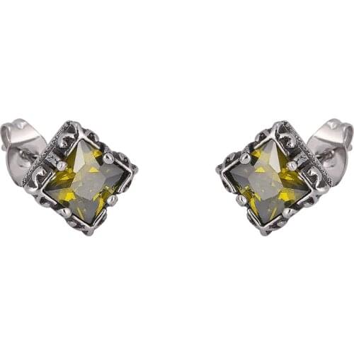 Vintage Square Stainless Steel Zircon Stud Earrings for Women Trendy Geometric Punk Female Ear Jewelry Birthday Gift SP0787