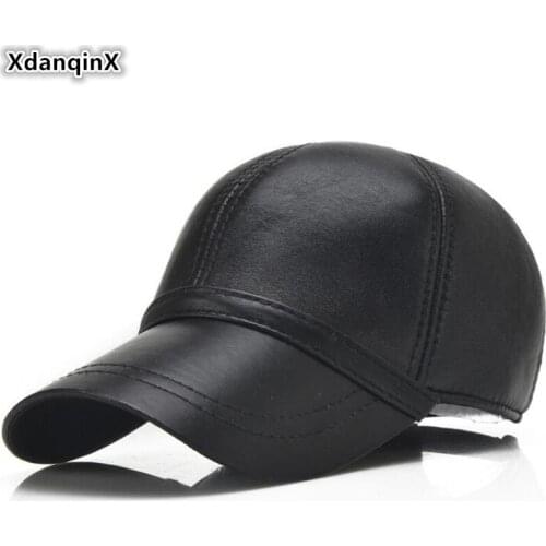 XdanqinX 2020 New Mens Sheepskin Hat Fashion Baseball Caps Genuine Leather Cap Men Brands Cap Snapback Cap Male Bone Dad Hats