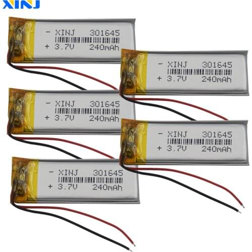 XINJ 5pcs 3.7V 240 mAh Li lithium polymer battery li po Li ion cell 301645 For MP3 Music player GPS Sat nav car DVC DVR Camera
