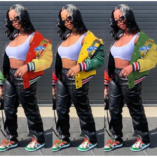 2021 Autumn Coat Women New Warm Winter Color Block Jacket Baseball Uniform Ladies' Tops Round Neck Streetwear