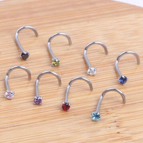 Women Nose Studs Rings Rhinestone Hook Bone Bar Pin Piercing Jewelry White Color/Multicolor Wholesale