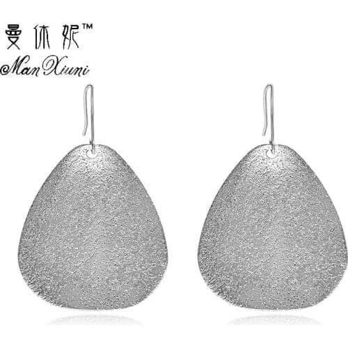 Manxiuni New 2018 Silver Color Statement Geometric Circle Metal Pendientes Earrings for Women Fashion Drop Earring Brincos