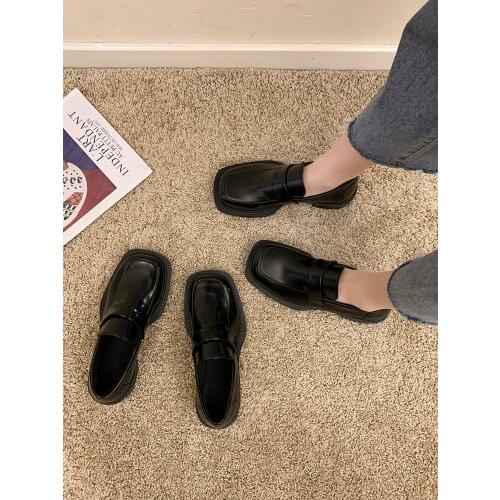 Korean Shoes Patent Leather Ballet Flats British Style Loafers With Fur Square Toe Female Footwear Oxfords Womens Casual Sneake