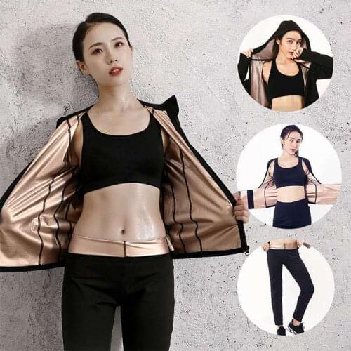 Women Lose Weight Set Sauna Suit Set Girl Burn Belly Fat Compression Suit Slimming Body Shaper Pants and Long Sleeve Jackets
