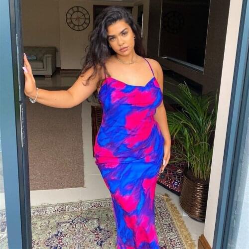 2021 Summer New Long Dress Ladies Commuter Elegant Temperament Suspenders Mid Waist Printed A Line Skirt Casual Robe Femme