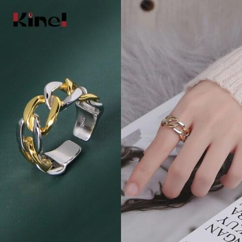 Kinel Silver Ring Color Separation Openwork Woman Jewelry Adjustable Ring Korea Fashion Wedding Party 925 Silver Ring