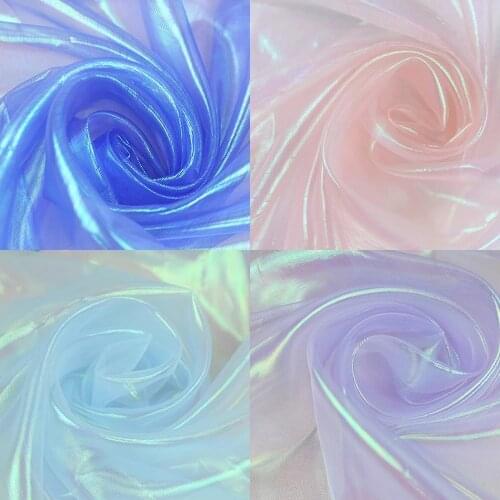 2 Yards Colorful Fabric Bright Silk Gauze Dress Fabric Stage Wedding Decoration Tissue Voile Transparent Holographic Fabric
