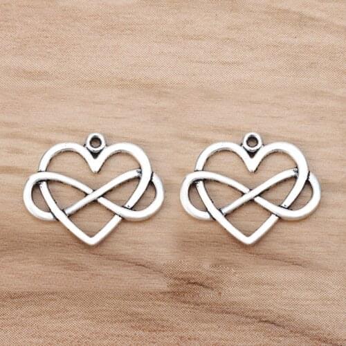 20 Pieces Tibetan Silver Infinity Heart Charms Pendants 2 Sided for Bracelet DIY Jewellery Making Accessories 27x22mm