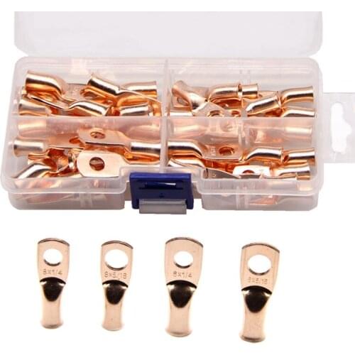 40Pcs 1/4 5/16 Copper Wire Ring Crimp Terminal Lugs Cable Closed Ends Bare Wire Connectors Kit Assortment