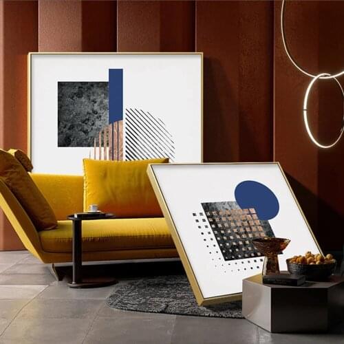 Nordic Abstract Blue Geometric Canvas Painting Black Wall Art Poster and Prints Living Room Bedroom Dining Room Decor Unframed