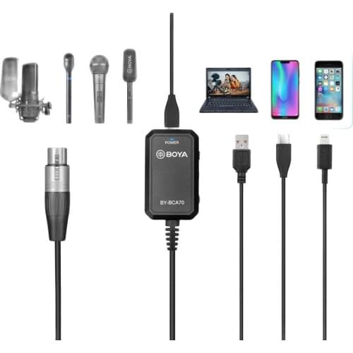 BOYA BY-BCA70 XLR Audio Adapter for XLR Microphones to PC Mobile Devices Compatible With Type-C, Andorid/iOS Smartphones