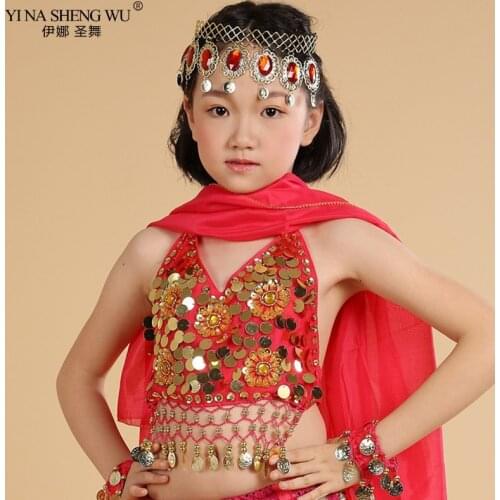 Kids Professional Competition Belly Dance Top Bra 2 Style 5 Colors Sequins Gold/Sliver Coins Top Girls Dance Clothes Top Bra New