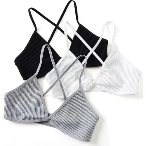 Sexy Cotton Women Ribbed Top Bra Femme Underwear Wireless Cross Back V Neck Womens Bras Comfort Lady cotton bralette lingerie