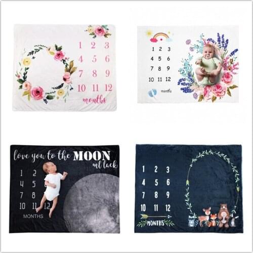 Baby Milestone Blanket For Newborn Girls Boys Photo Prop Background Flannel Blankets Infant Swaddle Wrap Bed Quilt Bath Towel