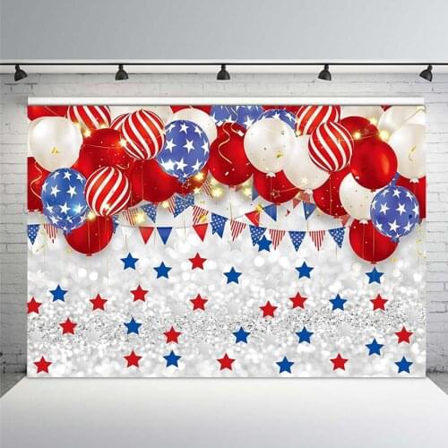 American 4th of July Party Backdrop USA Independence Day Colorful Balloons Flag Stars Photography Background Photo Booth Props