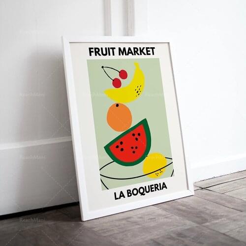 Fruit market Boqueria, Barcelona, abstract art print, watermelon, lemon, fruity, fruit poster decoration gift
