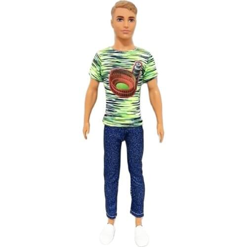 Handmade T-Shirt Jeans Outfit Sets for Barbie 30cm Ken Boy Friend BJD FR SD Doll Clothes Dollhouse Roll Play Accessories