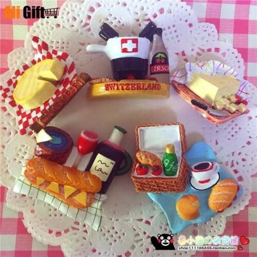 Picnic Basket Food Bread Cheese Coffee 3D Magnetic Refrigerator Fridge Magnet Home Decoration Accessories Travel Souvenir