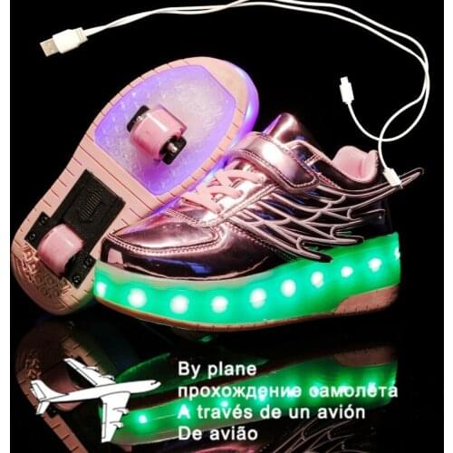 Roller Skate Shoes for Kids Boys Girls LED Lighted Wheels Sneakers with On Double Wheels Children Glowing Roller Sneakers Shoes
