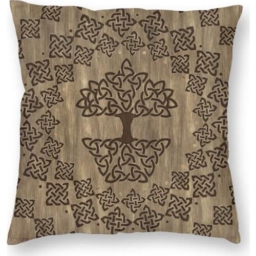 Triquetra Tree Of Life Wooden Texture Square Pillow Case Home Decor Vikings Cushions Throw Pillow for Living Room Double-sided