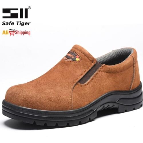 Men Cow Suede Safety Shoes Steel Toe Puncture-Proof Boots Lightweight Breathable Slip-on Construction Work Shoes for Men
