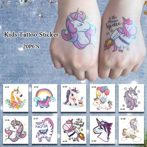 20pcs Color Unicorn Tattoo Set Face Temporary Tattoo Girls Child Tattoo Sticker Body Tatoo for Kids Cute Tattoo Children Tattoos