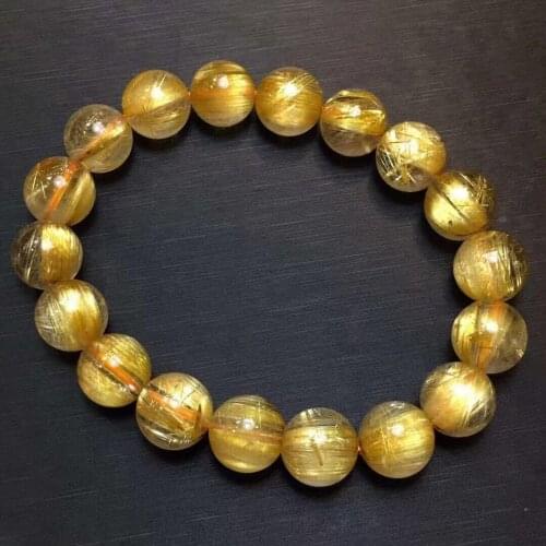 11mm Natural Gold Rutilated Quartz Clear Round Beads Bracelet Women Men Fashion Brazil Bead Wealthy Stone AAAAAAA