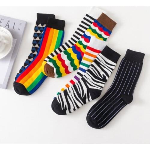 Socks Women Cute Rainbow Funny Socks Striped Zebra Rhombus Harajuku Meias Calcetines Mujer Winter Warm Sox Woman Streetwear