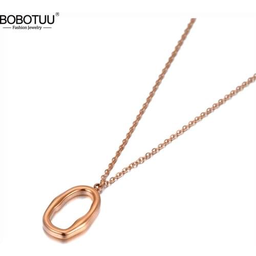 BOBOTUU Bohemia Stainless Steel Geometry Oval Charm Choker Necklaces Trendy Pendant Chain Jewelry For Women цепочка BN20038