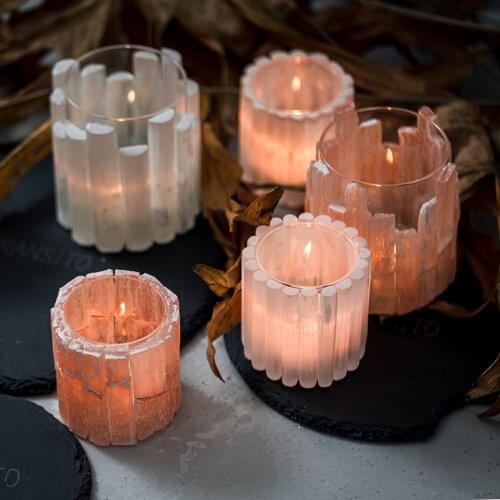 Natural Light Yellow Light Pink Strip Crystal Stone Splicing Candle Holder Decoration Romantic Dinner Glass Table Furnishings