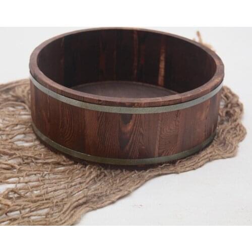 Baby Photography Props Vintage Wooden Basin Round Shape Box Newborn Infants Photo Posing Shooting Accessories